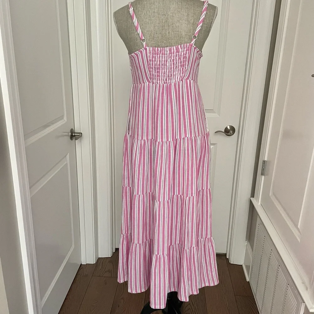 UNIVERSAL THREAD Pink & Gray Striped Tiered Ruffle Maxi Dress Size Small - Picture 6 of 11